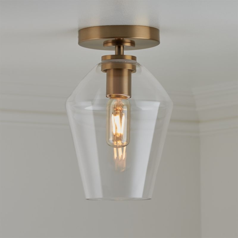 Arren Brass Flush Mount Light with Clear Angled Shade - Image 1