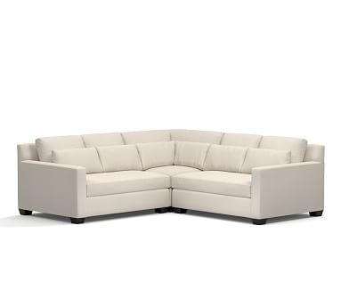 York Square Arm Upholstered Deep Seat 3-Piece L-Shaped Corner Sectional, Down Blend Wrapped Cushions, Performance Twill Cream - Image 2