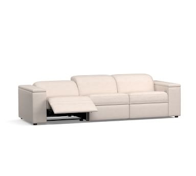 PB Ultra Lounge Square Arm Upholstered 3-Piece Reclining Sofa, Polyester Wrapped Cushions, Basketweave Slub Ash - Image 3