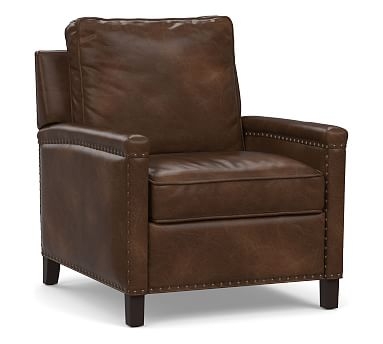 Tyler Square Arm Leather Power Recliner with Bronze Nailheads, Down Blend Wrapped Cushions, Vintage Cocoa - Image 0