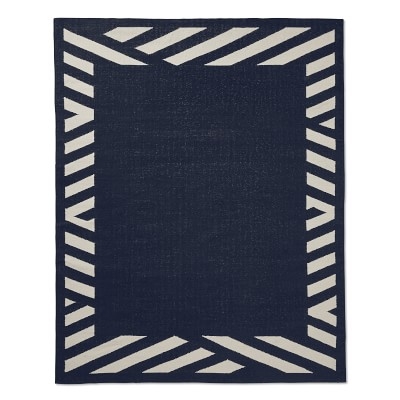 Striped Border Indoor/Outdoor Rug, 8x10', Navy - Image 0