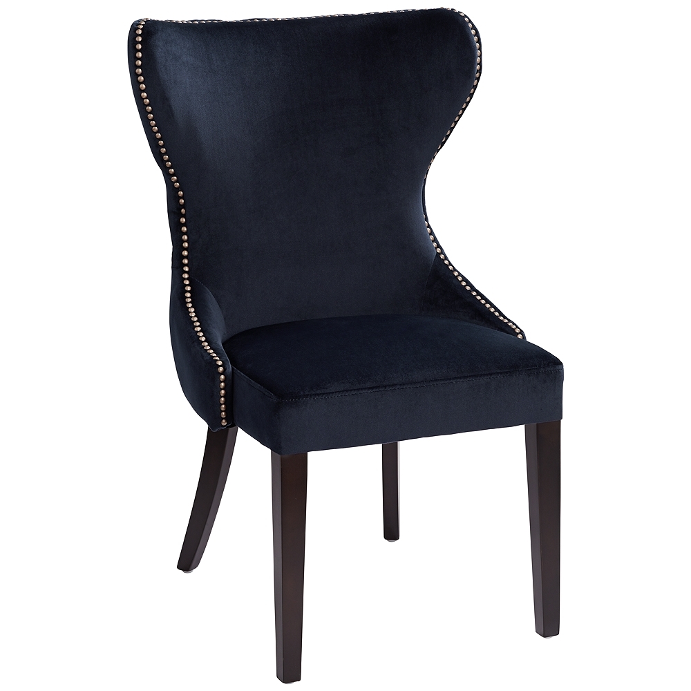Ariana Antique Brass Trimmed Navy Blue Velvet Dining Chair - Style # 59N26 - Image 0
