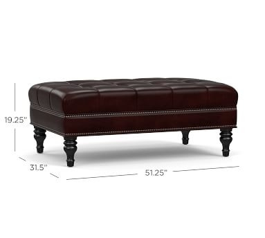 Martin Tufted Leather Small Rectangular Ottoman 42", Legacy Taupe - Image 5