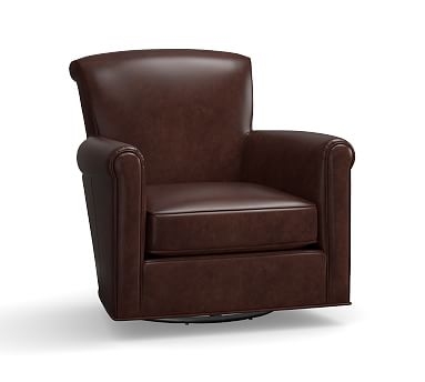 Irving Roll Arm Leather Swivel Armchair, Polyester Wrapped Cushions, Leather Statesville Espresso - Image 2