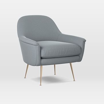 Phoebe Mid-Century Chair, Astor Velvet, Steel Blue, Brass - Image 0