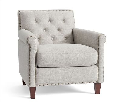 SoMa Roscoe Upholstered Tufted Armchair, Polyester Wrapped Cushions, Basketweave Slub Ash - Image 0