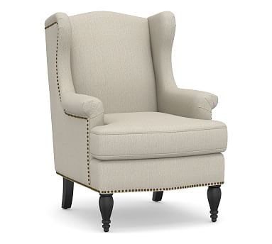 SoMa Delancey Wingback Upholstered Armchair, Polyester Wrapped Cushions, Sunbrella(R) Performance Boss Herringbone Pebble - Image 0