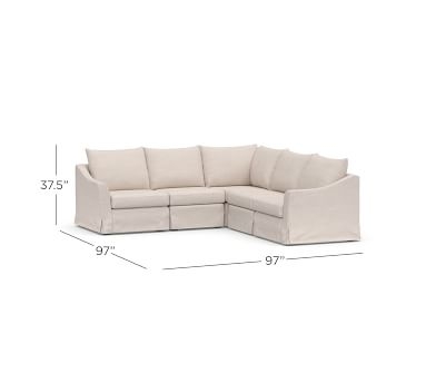 SoMa Brady Slope Arm Slipcovered 5-Piece L-Shaped Sectional, Polyester Wrapped Cushions, Textured Twill Light Gray - Image 4