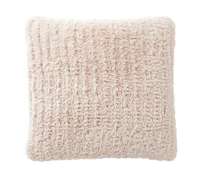 Knitted Faux Fur Pillow, 20 Inches, Blush - Image 0