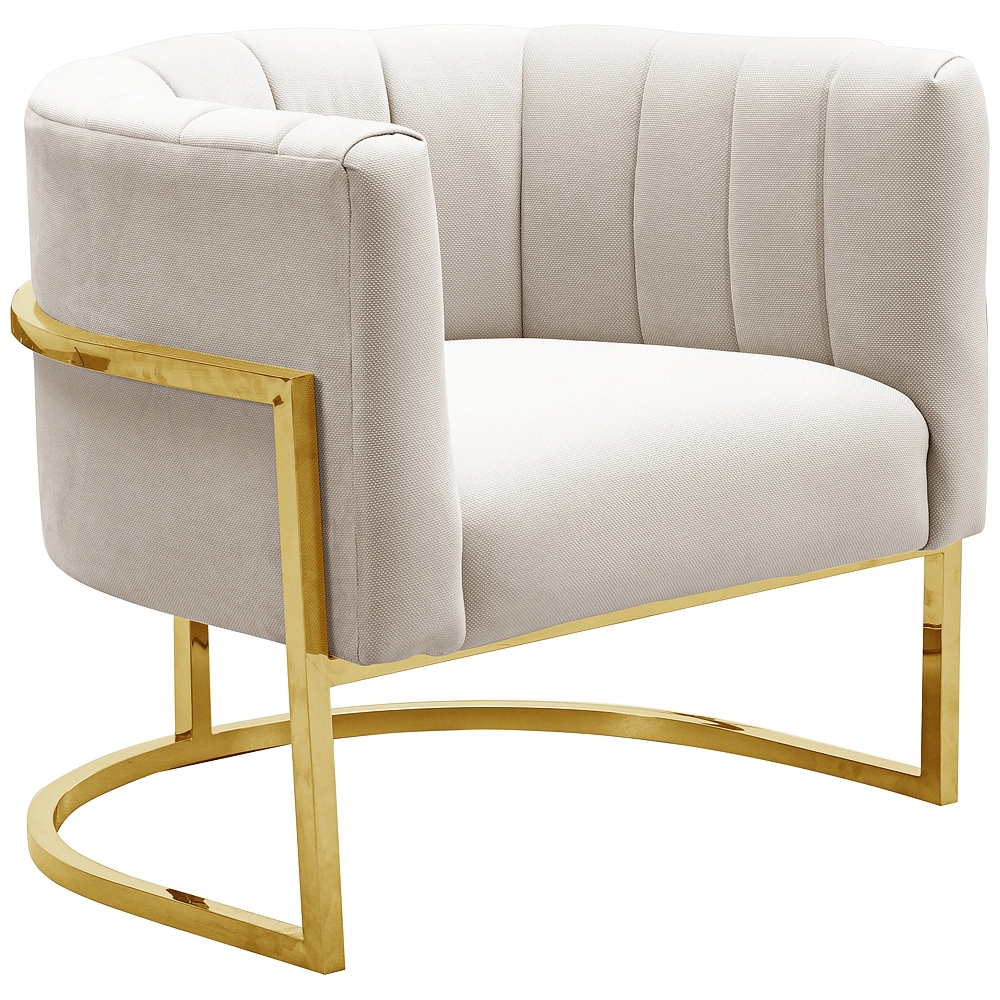 Magnolia Spotted Cream Velvet and Gold Armchair - Style # 58T63 - Image 0