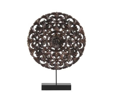 Round Floral Wooden Wheel On Stand, Small, Black - Image 2