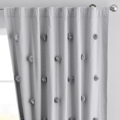 Pom Pom Applique Blackout Curtain, 96", Light Gray - Image 0