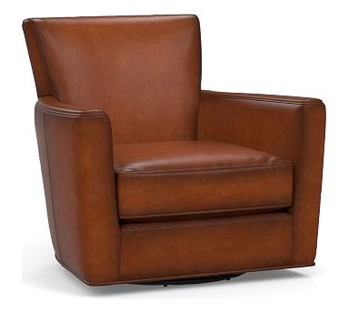 Irving Square Arm Leather Swivel Armchair, Polyester Wrapped Cushions, Burnished Saddle - Image 0