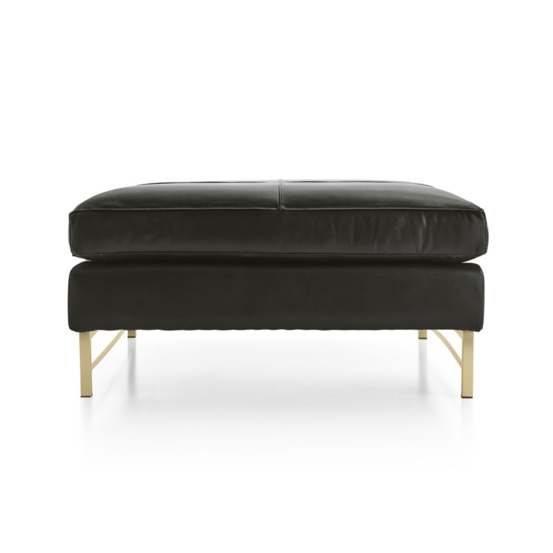 Tyson Leather Square Cocktail Ottoman with Brass Base - Image 1