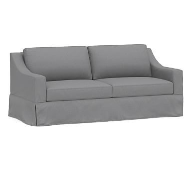 York Slope Arm Slipcovered Sofa 80.5", Down Blend Wrapped Cushions, Textured Twill Light Gray - Image 0