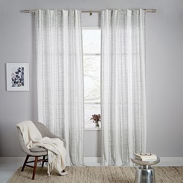 Striped Ikat Curtain, Platinum, 48"96" - Image 0