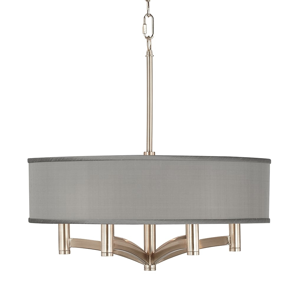 Possini Euro Ava 19 1/2" Gray Faux Silk and Nickel 6-Light Pendant - Image 0