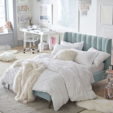 Avalon Channel Stitch Upholstered Bed, King, Lustre Velvet Linen - Image 5