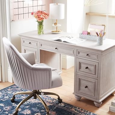 Pleated Desk Chair, Everyday Velvet Rose - Image 3