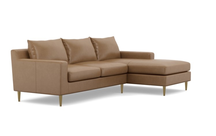 Sloan Leather Chaise Sectional with Palomino and Brass Plated legs - Image 1