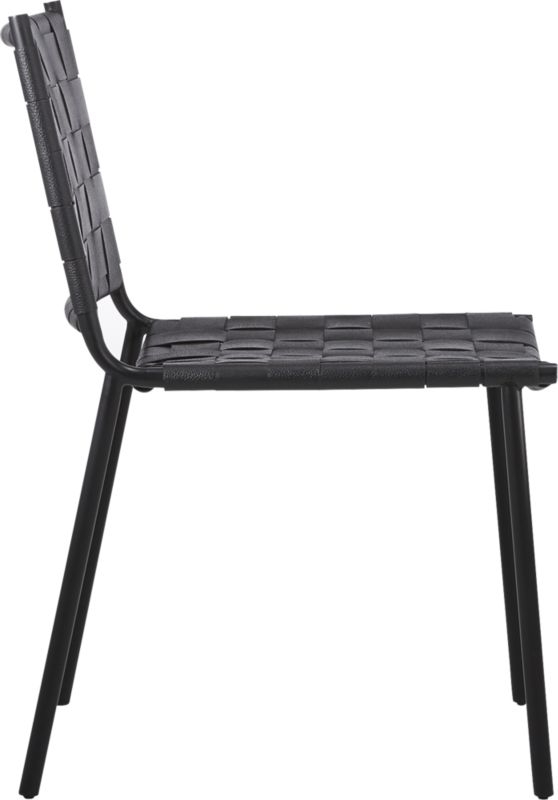 Woven Black Leather Dining Chair - Image 3