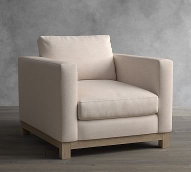 Jake Upholstered Armchair with Wood Legs, Polyester Wrapped Cushions, Brushed Crossweave Navy - Image 1
