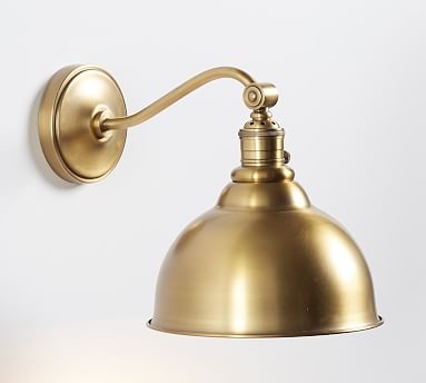 Curved Metal Bell Brass Hood with Curved Arm Sconce - Image 0