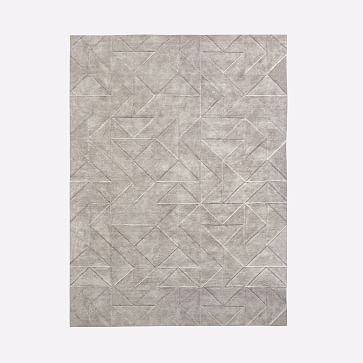 Carved Triangles Wool Rug, Platinum, 9'x12' - Image 0