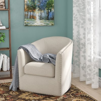 Leominster 28" W Polyester Swivel Barrel Chair - Image 1