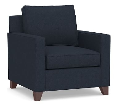 Cameron Square Arm Upholstered Armchair, Polyester Wrapped Cushions, Performance Brushed Basketweave Indigo - Image 0