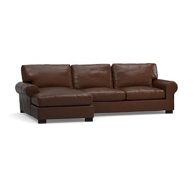 Turner Roll Arm Leather Right Arm Sofa with Chaise Sectional, Down Blend Wrapped Cushions, Legacy Chocolate - Image 2