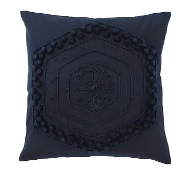 Pom Pom Embroidered Pillow Cover, 20", Navy - Image 2