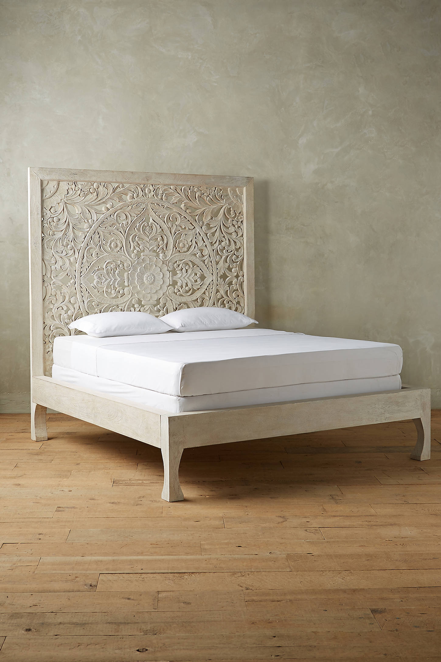 Handcarved Lombok Bed By Anthropologie in White Size KG TOP/BED - Image 0