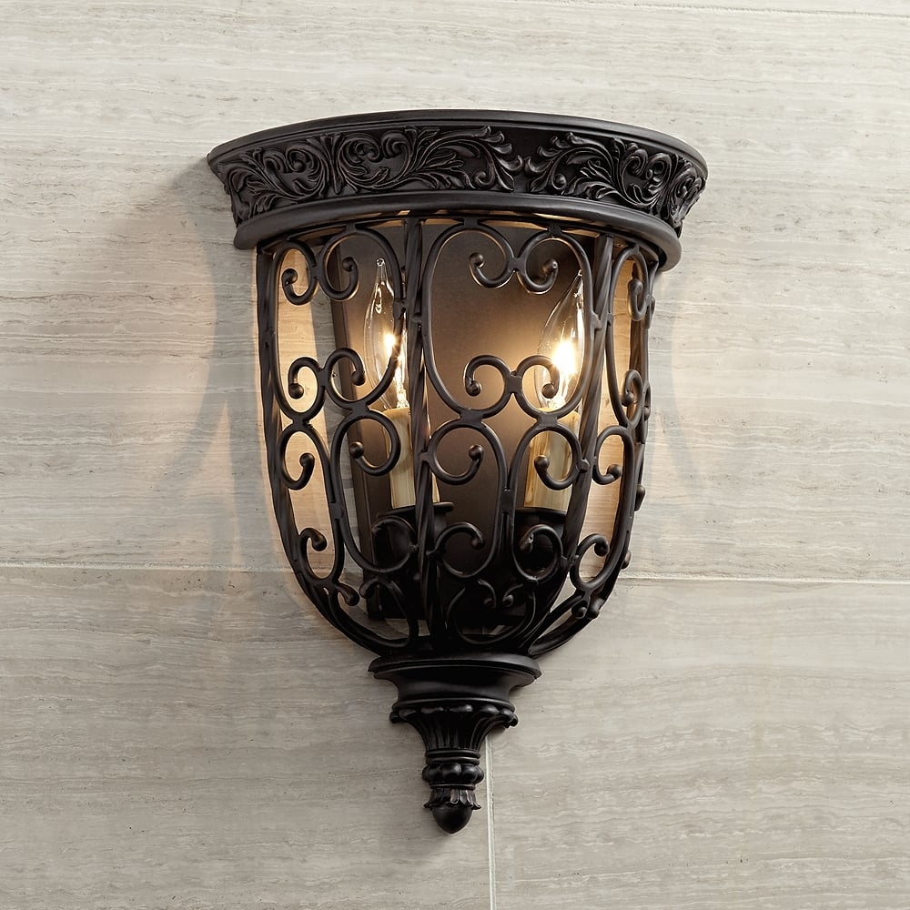 Franklin Iron Works French Scroll 14 1/4" Rubbed Bronze Wall Sconce - Image 0