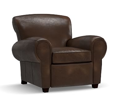 Manhattan Leather Recliner without Nailheads, Polyester Wrapped Cushions, Vintage Cocoa - Image 0
