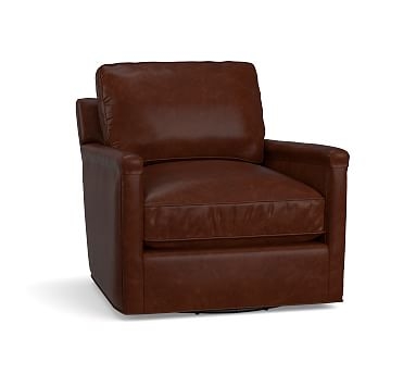 Tyler Square Arm Leather Swivel Armchair without Nailheads, Down Blend Wrapped Cushions, Vintage Caramel - Image 0