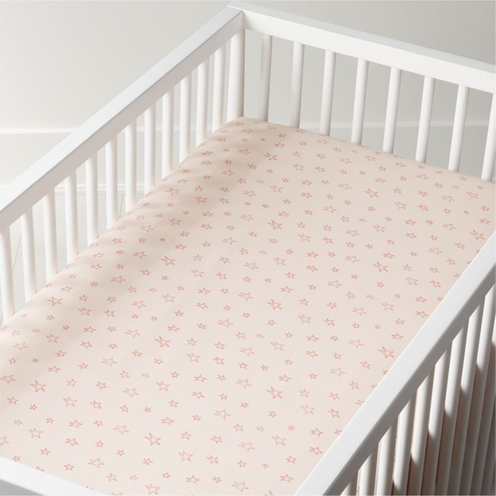 Organic Pink Star Crib Fitted Sheet - Image 0