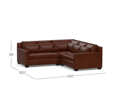 York Square Arm Leather Deep Seat 3-Piece L-Shaped Corner Sectional with Bench Cushion, Polyester Wrapped Cushions, Leather Statesville Espresso - Image 1
