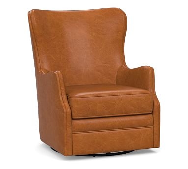 Oliver Wingback Leather Swivel Armchair without Nailheads, Polyester Wrapped Cushions, Leather Vintage Caramel - Image 0