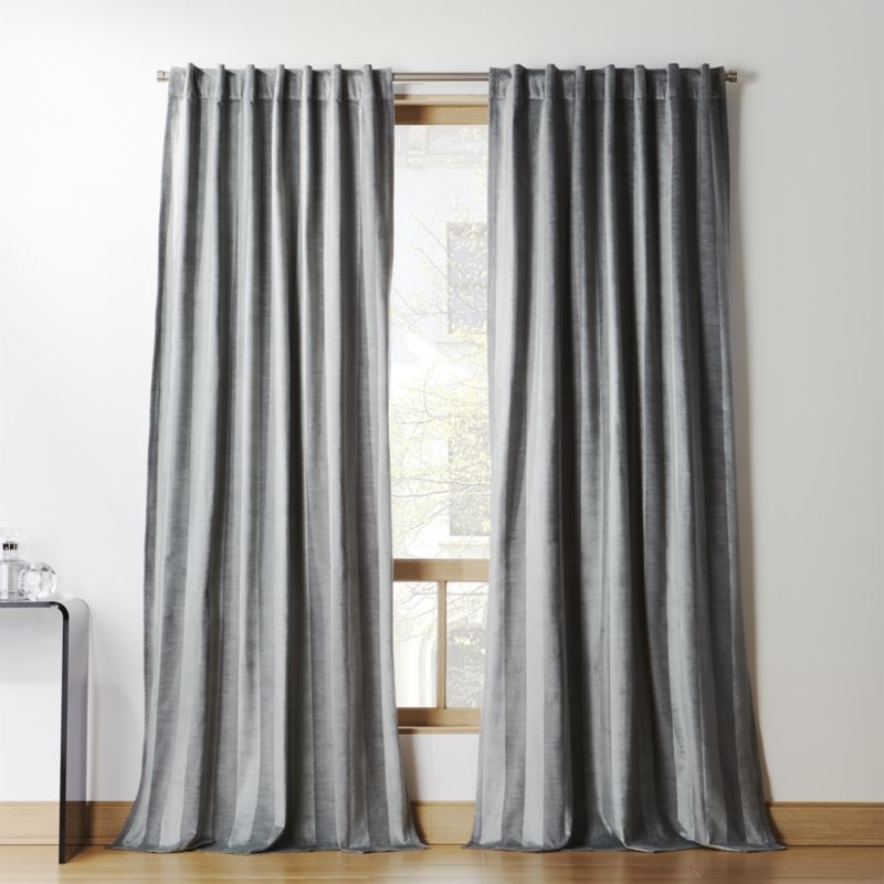 "Grey Stripe Velvet Curtain Panel 48""x120""" - Image 1