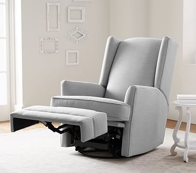 Modern Wingback Swivel Glider &amp; Recliner, Manual, Washed Linen-Cotton Ivory - Image 1