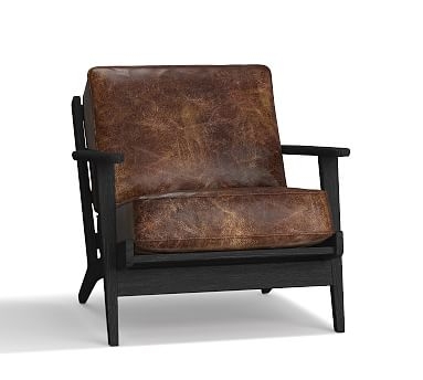 Raylan Leather Armchair with Black Frame, Down Blend Wrapped Cushions, Signature Whiskey - Image 0