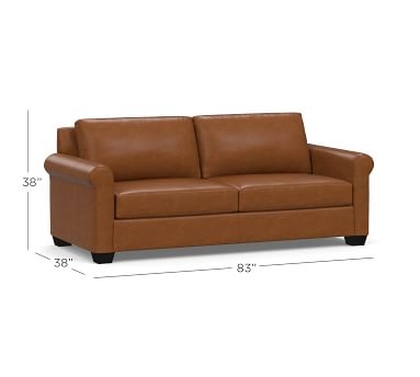 York Roll Arm Leather Loveseat, Down Blend Wrapped Cushions, Nubuck Graystone - Image 4