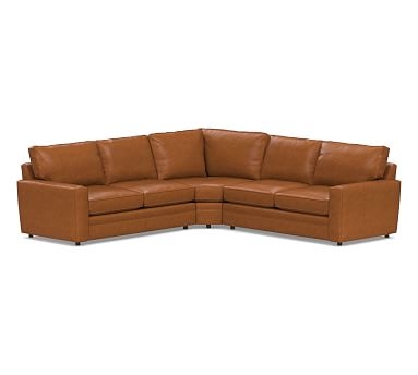 Pearce Square Arm Leather 3-Piece L-Shaped Wedge Sectional, Polyester Wrapped Cushions, Leather Signature Maple - Image 0