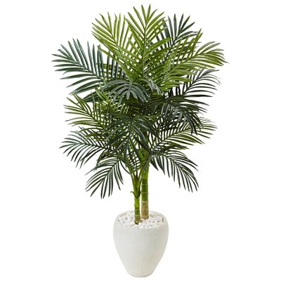 Artificial Golden Cane Floor Palm Tree in Stone Planter - Image 0