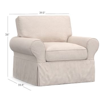 PB Basic Armchair, Polyester Wrap Cushions, Washed Linen/Cotton Ivory - Image 3
