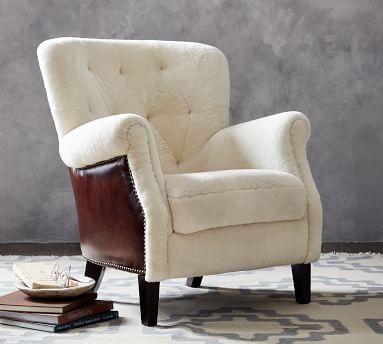 Mattox Leather Armchair with Shearling, Polyester Wrapped Cushions, Nubuck Fawn - Image 2