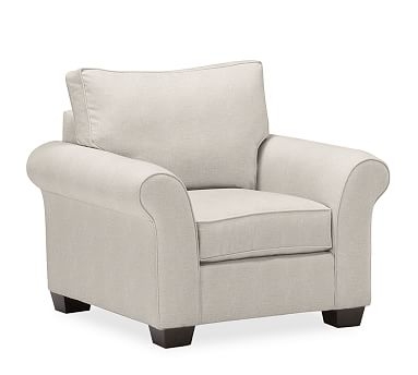 PB Comfort Roll Arm Upholstered Armchair 41.5", Box Edge Memory Foam Cushions, Performance Slub Cotton Silver Taupe - Image 0
