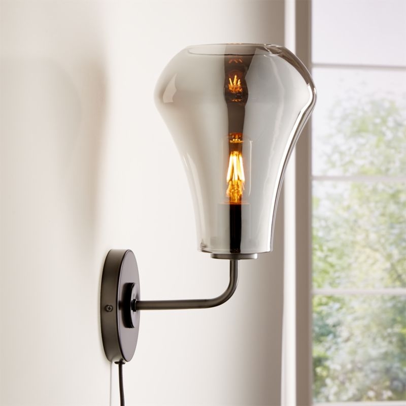 Arren Black Plug In Wall Sconce Light with Clear Angled Shade - Image 2