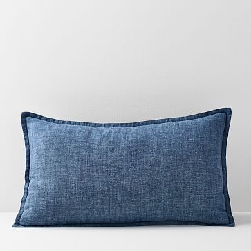 Belgian Flax Linen Lumbar Pillow Cover, Indigo, Fiber Dye, 12"x21" - Image 0